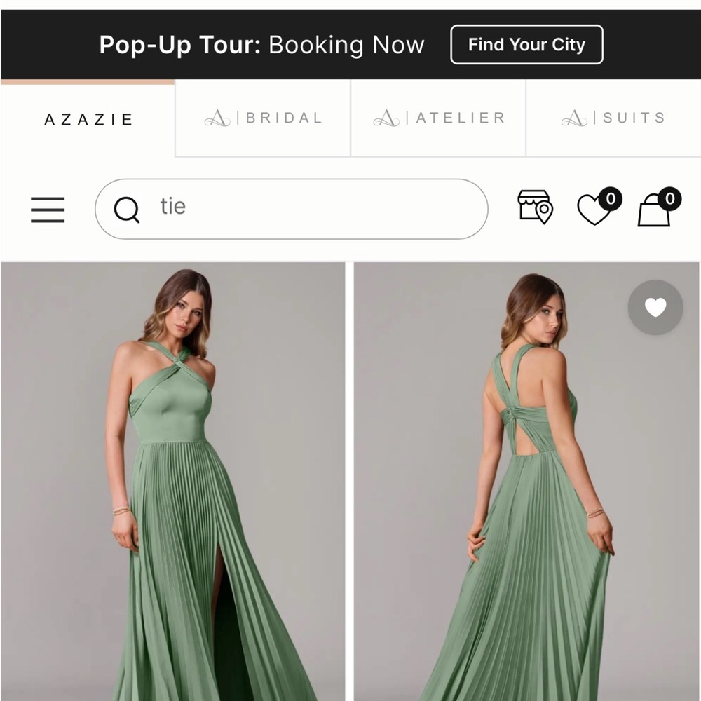 Azazie Matcha Stretch Satin Afra Dress - Pleated Cross-Back Maxi Gown Size A16